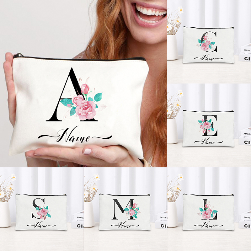 Monogram Custom Case - Personalized Floral Monogram Canvas Cosmetic Case,