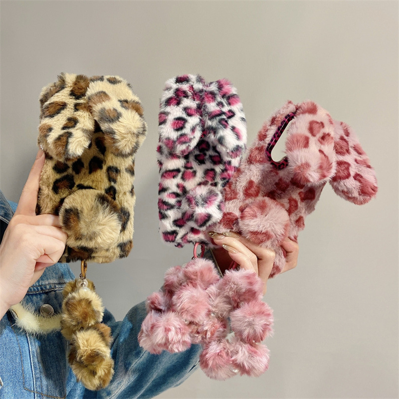Phone Cases Samsung - Luxury 3D Leopard Print Rabbit Plush