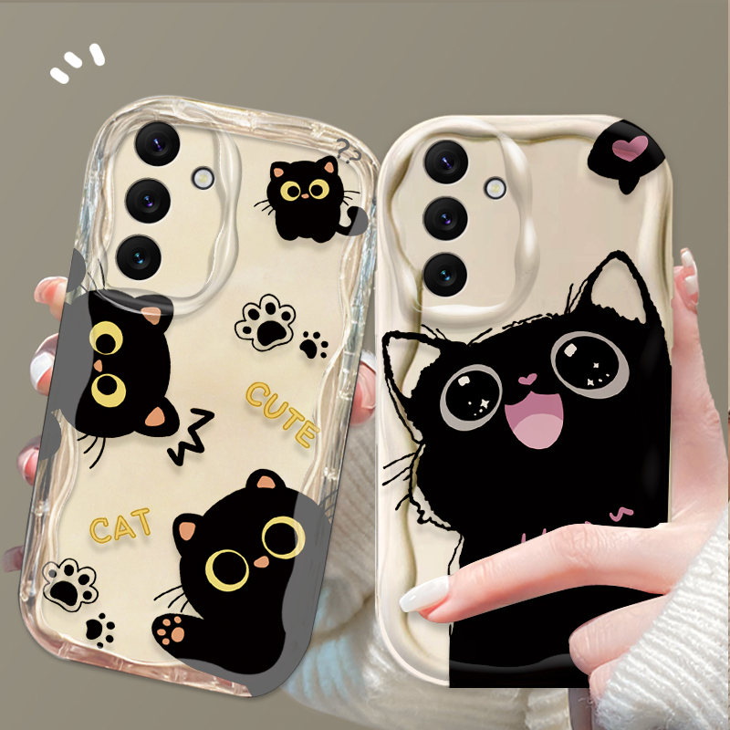 Phone Cases A14 Samsung - Cute Big Eyes Black Cat Case