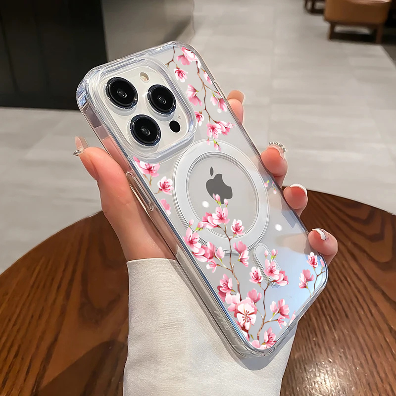 Phone Cases Magsafe - Luxury Pink INS Flowers Case For