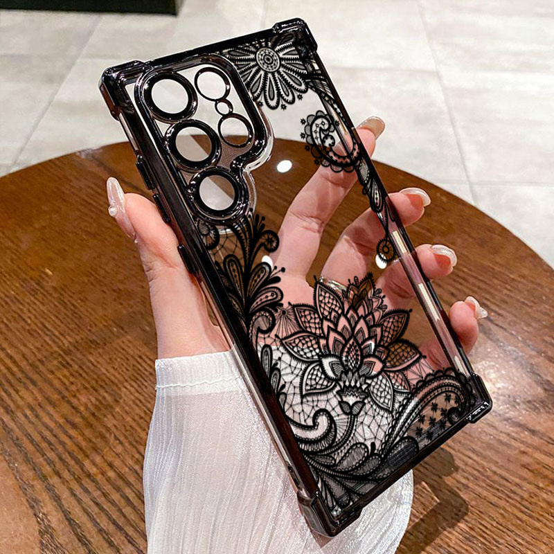 Phone Cases Trendy - Trendy Black Lace Flower Pattern Phone