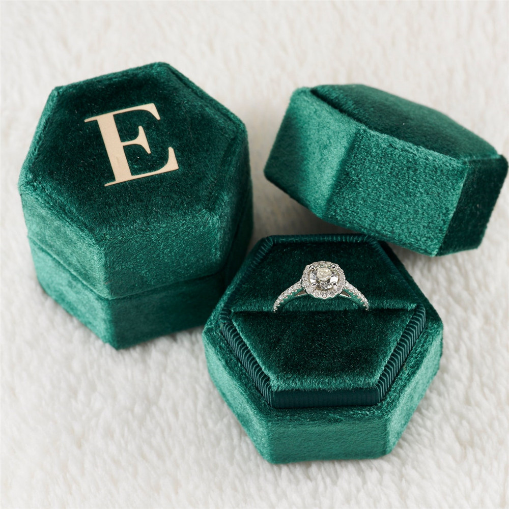Green Hexagon Velvet Ring Box  - Monogram Custom Case ulasan dan harga