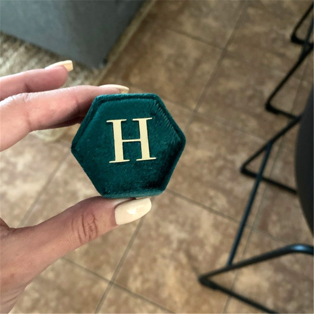 Green Hexagon Velvet Ring Box  - Monogram Custom Case ulasan dan harga