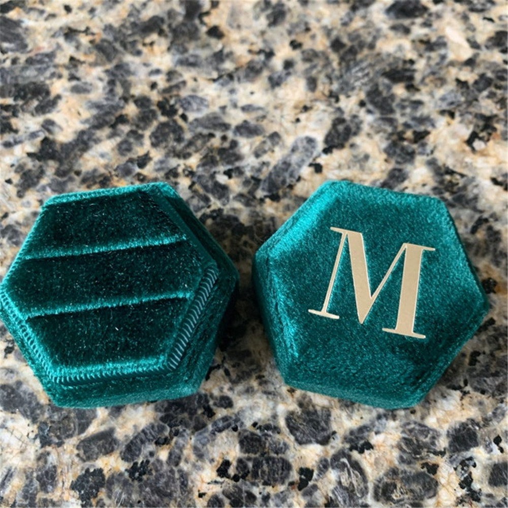 Green Hexagon Velvet Ring Box  - Monogram Custom Case ulasan dan harga