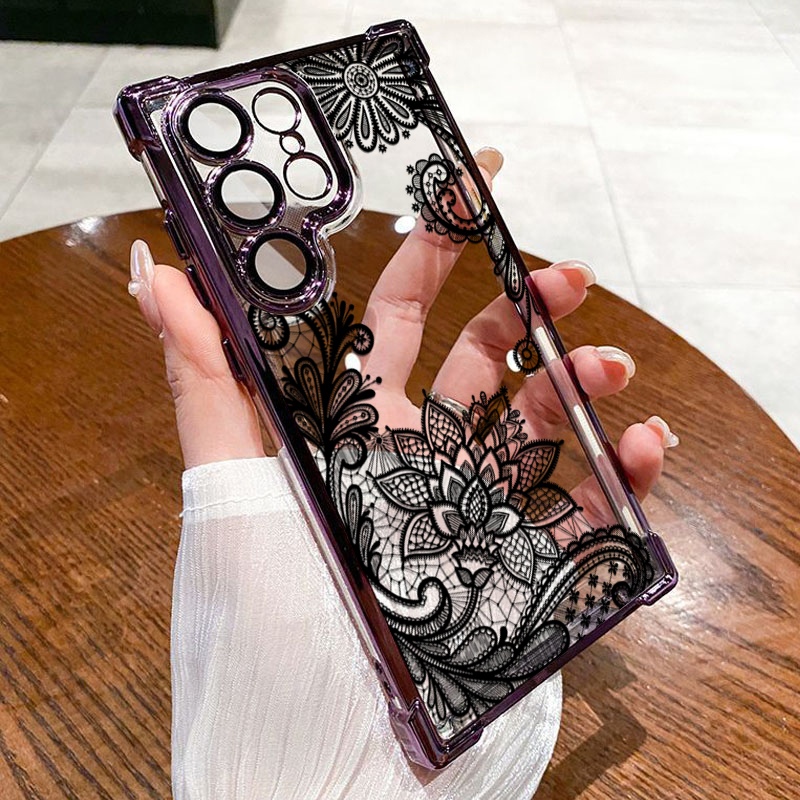 Trendy Black Lace Flower Patte - Phone Cases Trendy ulasan dan harga
