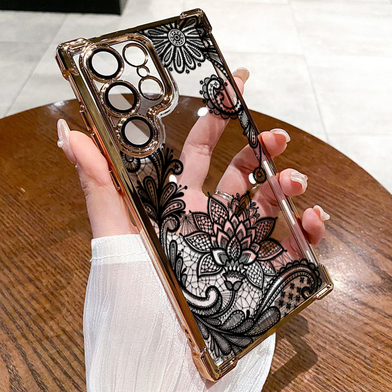 Trendy Black Lace Flower Patte - Phone Cases Trendy ulasan dan harga