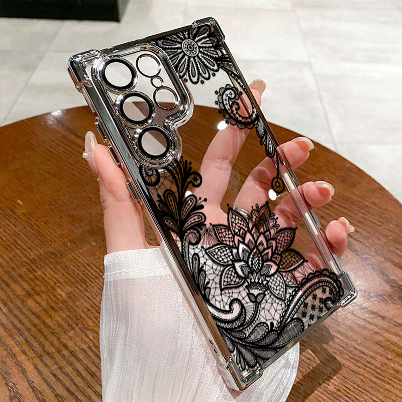 Trendy Black Lace Flower Patte - Phone Cases Trendy ulasan dan harga