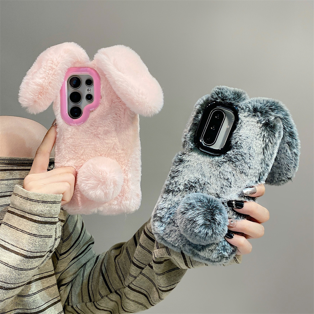Cute Rabbit Ears Fluffy Stand  - Phone Cases Samsung ulasan dan harga