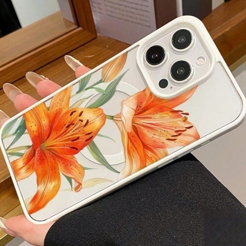 Orange Lily-Patterned Magnetic - Phone Cases Magsafe ulasan dan harga